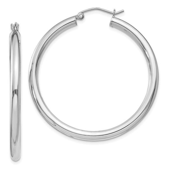 3mm, Sterling Silver, Classic Round Hoop Earrings - 40mm (1 1/2 Inch) - Picture 1 of 5